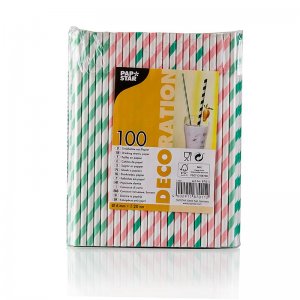 Einweg Papier Trinkhalme Streifen, 4 Farben, 20 cm, 100 Stück